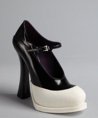 Prada Black And White Leather Colorblock Mary-jane Pumps