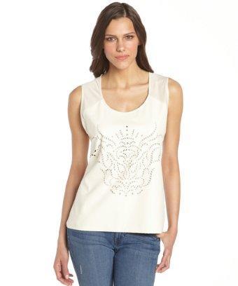 C & C California Vanilla Laser Cut Faux Leather And Stretch Jersey Tank