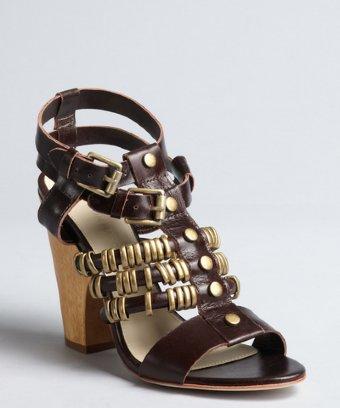 Madison Harding Brown Leather 'suzie' Cage Ring Detailed Sandals