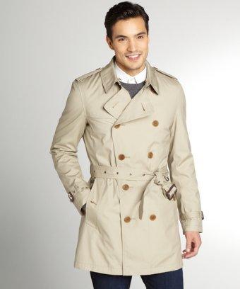 Burberry Tan Cotton Double Breasted And Belted Trench Coat