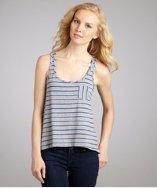 Casual Couture By Green Envelope Heather Grey And Sapphire Striped Hi-low Hem Tank