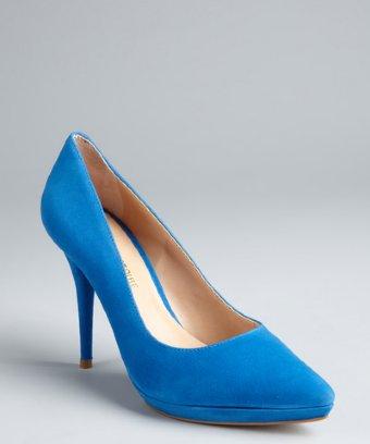 Pour La Victoire Electric Blue Suede  Daina  Point Toe Platform Pumps