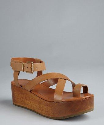 Madison Harding brown leather 'Suzie' toe strap wedge sandals