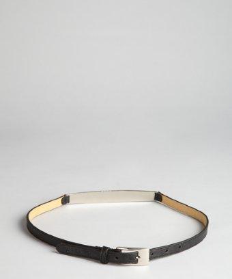 Fashion Focus Black Faux Leather Silver Front Skinny Belt