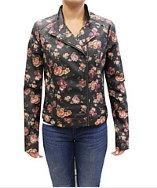 Coffeeshop Floral Print Moto Faux Leather Jacket