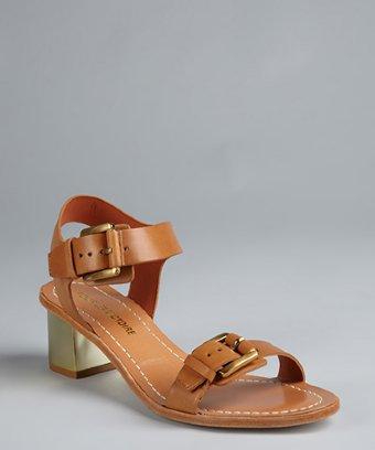 Pour La Victoire Saddle Brown Leather Stacked Heel 'ilissa' Buckle Sandals