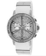 Ted Lapidus Women's Crystal Chrono White Rubber Silver-tone Dial