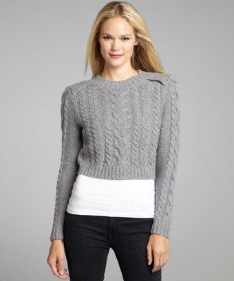 Magaschoni Medium Grey Melange Wool-blend Fisherman Cable Knit Sweater