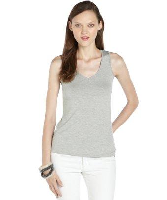 Casual Couture By Green Envelope Heather Grey Jersey Knit Cutout Back Sleeveless Top