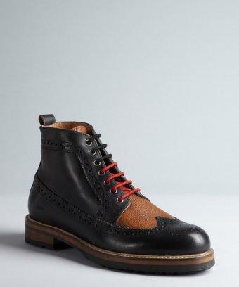 Ben Sherman Black And Cognac Leather Pinked And Tooled Contrast Laced 'cranston' Boots