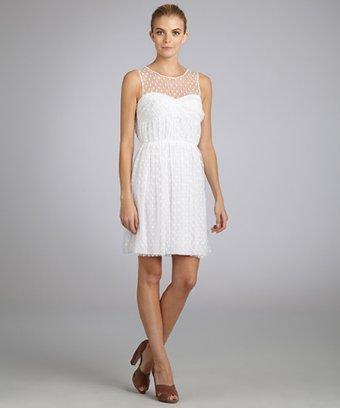 Cynthia Steffe White Dotted Mesh 'bethany' Pleated Dress