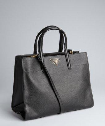 Prada Black Saffiano Leather Logo Convertible Tote