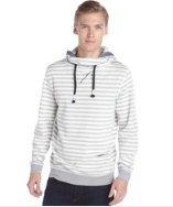 3rd & Army Off White And Grey Striped Hooded 'allman' Sweatshirt