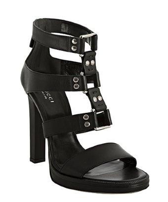 Gucci Black Leather Strappy Studded Zip Back Sandals