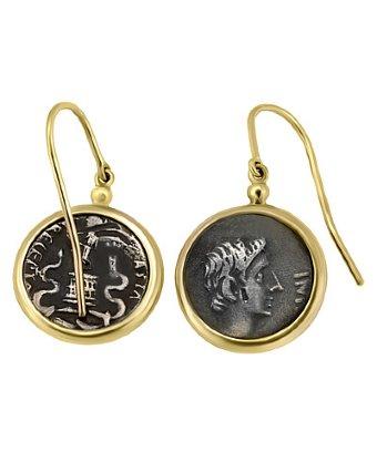 1884 Jewelry 1884 - Appia 18k Yellow Gold Small Eearrings W/1 Ottaviano Coin