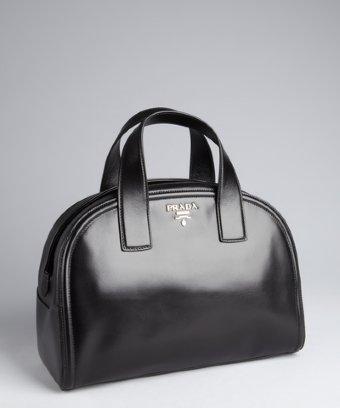 Prada Black Leather Logo Bowler Bag