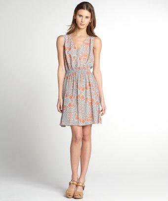 Rachel Roy Orange And Turquoise Printed Chiffon Sleeveless Sundress