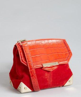 Alexander Wang Red Croc Embossed Leather And Suede 'marion' Cross Body Bag
