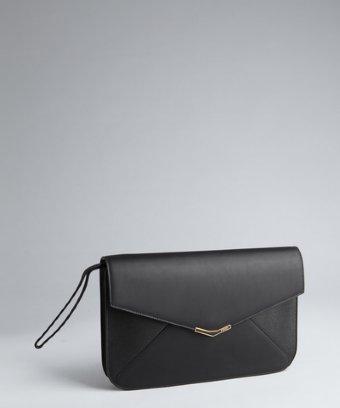 Fendi Black Textured Leather Large Envelope Wristlet Clutch