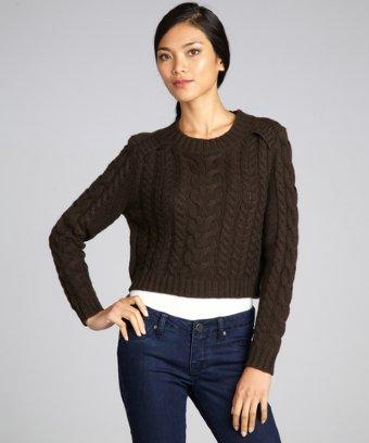 Magaschoni Deep Olive Wool-blend Fisherman Cable Knit Sweater
