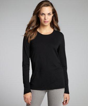 Fluxus Black Cotton Open V Back Long Sleeve T Shirt