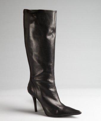 Charles David Black Leather Back Zip Pointed Toe Stacked Heel 'dallas' Boots