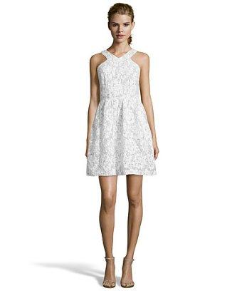 Ivy + Blu White Floral Lace Halter Fit-and-flare Dress