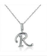 Amanda Rose Collection Diamond Initial R Pendant In Sterling Silver
