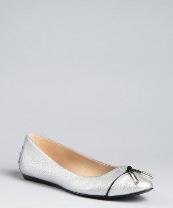 Tod's Silver Leather Cap Toe 'ballerina' Flats