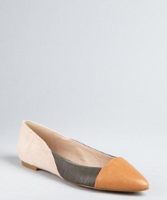 Charles By Charles David Pink, Charcoal And Tan Suede And Leather Colorblocked 'amareto' Flats