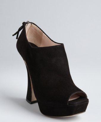 Miu Miu Black Suede Open Toe Flared Heel Platform Ankle Boots