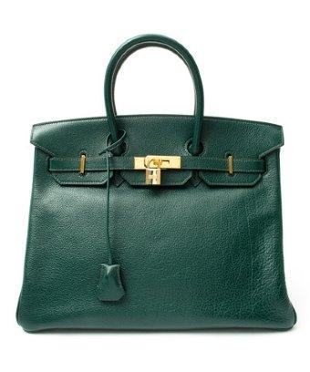 Hermes Green Leather 'birkin 35' Vintage Large Satchel