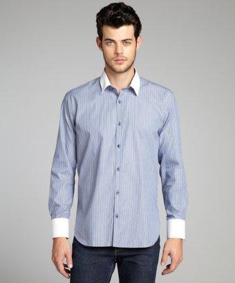 Cafebleu Navy And White Striped Cotton 'nov' French Cuff Long Sleeve Shirt