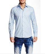 T.r. Premium Blue Jacquard Long Sleeve Button Down Dress Shirt