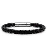 Oxford Ivy Braided Black Leather Mens Bracelet 6 Mm 8 1/2 Inches With Locking Stainless Steel Clasp