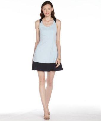 Ali Ro Baby Blue And Navy Stretch Cotton Blend Colorblock Sleeveless Dress