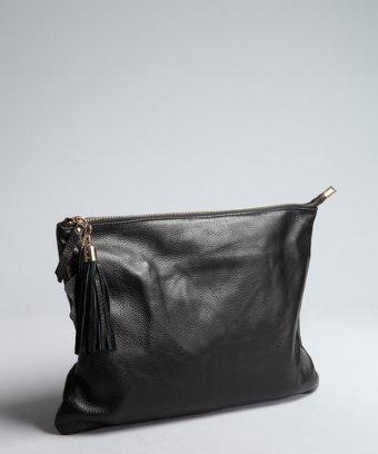 Wyatt Black Leather 'clare' Oversized Zip Tassel Clutch