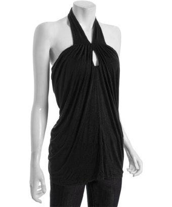 Casual Couture By Green Envelope Black Stretch Jersey Draped Halter Top