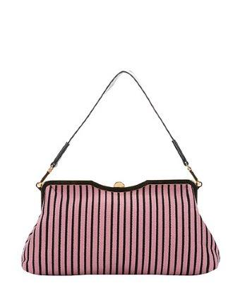 Miu Miu Pre-owned Pink And Black Leather Trimmed Striped Jacquard Shoulder Bag