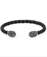 Oxford Ivy Braided Black Leather Cuff Bracelet With Stainless Steel Ends ( 8  Inches)