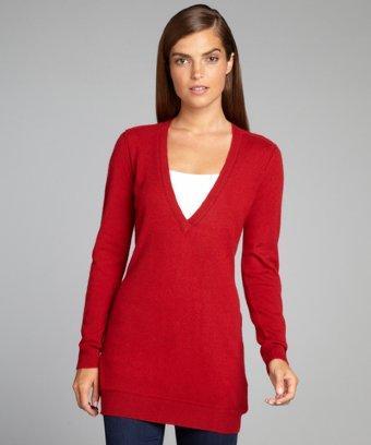 Magaschoni Cherry Cashmere Deep V-neck Oversized Sweater