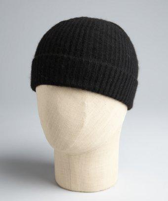 Portolano Black Cashmere Rib Knit Beanie Hat