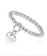 Aeravida Adorable Heart Dangle Eternal Love Beaded Sterling Silver Ring