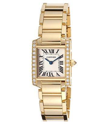 Cartier Women's Diamond Tank Francaise 18k Gold Plated Beige Dial