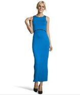 Casual Couture By Green Envelope Sea Blue Jersey Knit Sleeveless Side Slit Maxi Dress