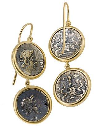 1884 Jewelry 1884 - Appia 18k Yellow Gold Earrings W/4 Small Ottaviano Coins