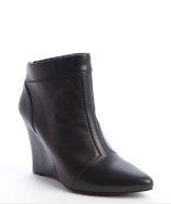 Nanette Lepore Black Leather Rear Zip 'vachetta' Wedge Heel Booties