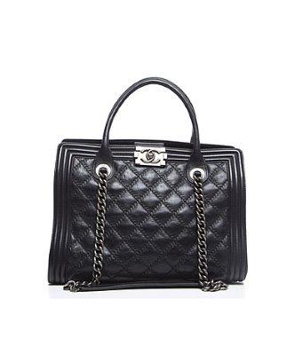 Chanel Pre-owned Chanel Black Lambskin Boy Shopping Tote Bag