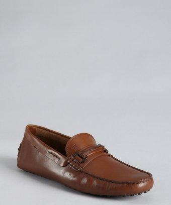 Tod's Cocoa Leather Round Moc Toe Strapped Loafers