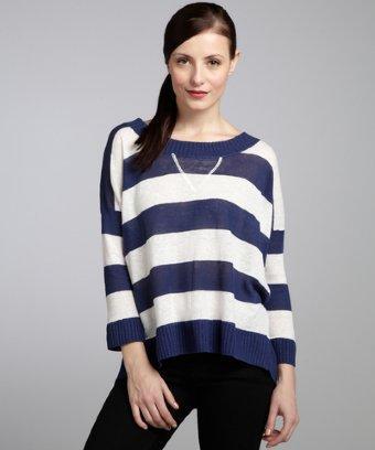 Wyatt Navy And White Broad Stripe Linen Sweater